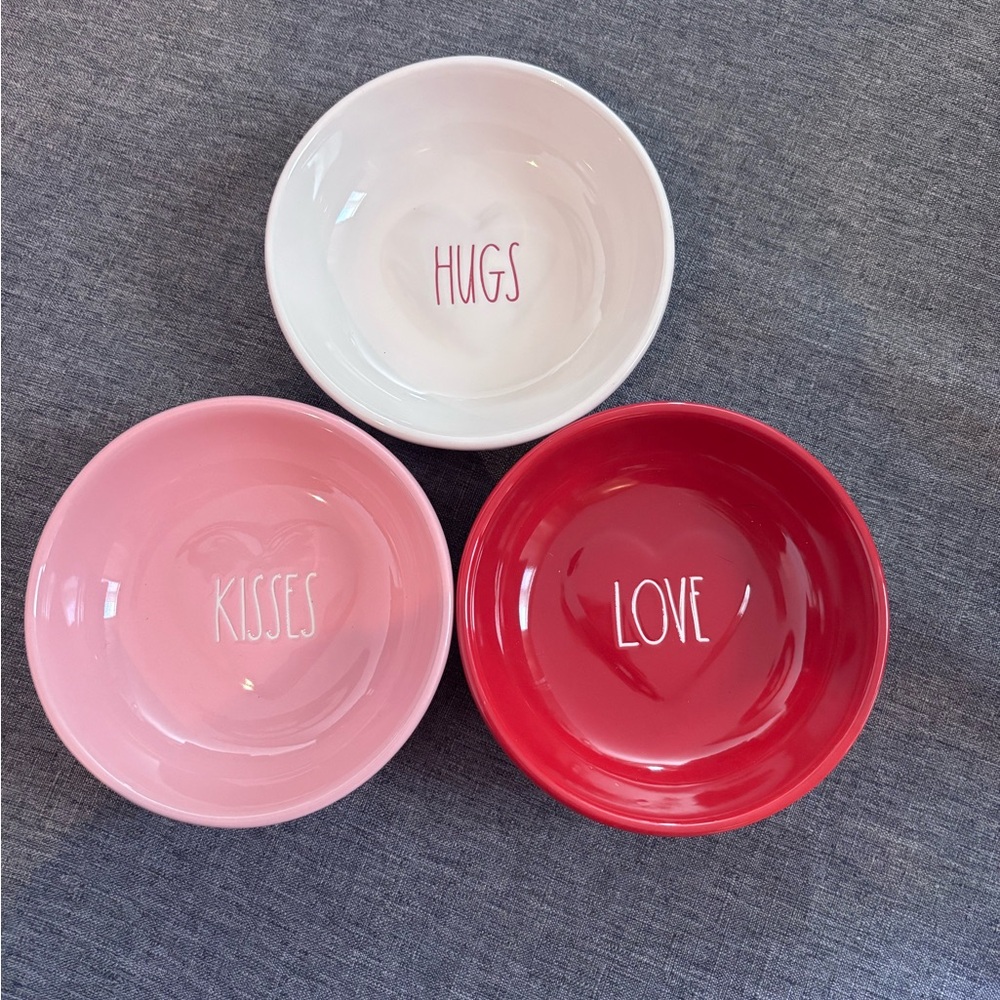 Rae Dunn Set of 3 Ceramic Bowls - Red, Pink, and White